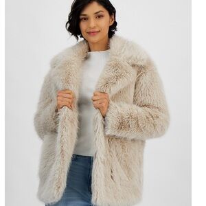 Women's Cream Faux Fur Coat